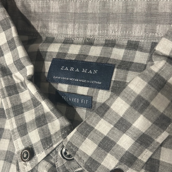 Zara Men long sleeve elbow patch checkered soft relaxed shirt (size small) - Picture 2 of 3